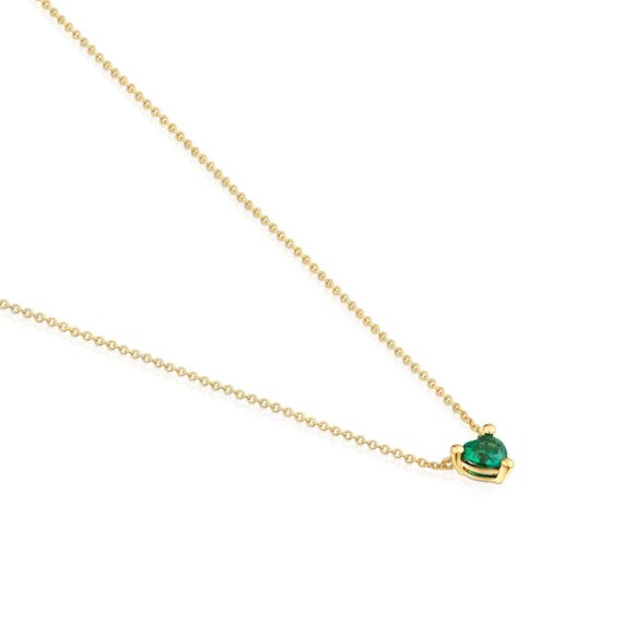 Tous Short Gold Plating Necklace with lab-grown Emerald Garden of Love LGG - Picture 2 of 3